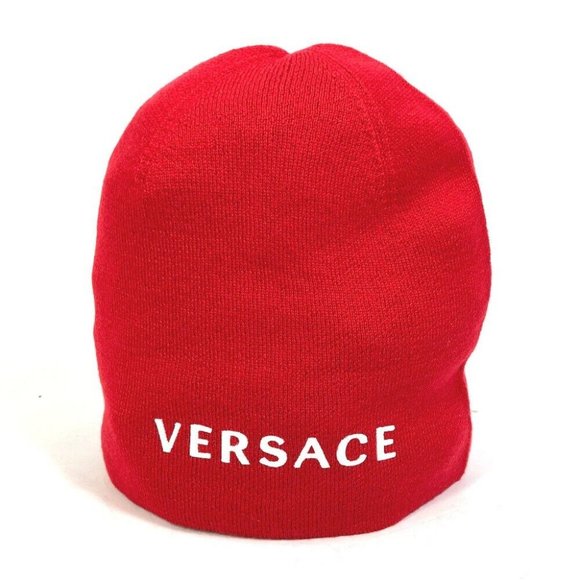 UNUSED VERSACE beanie knit cap hat Beanie Bicolor Knit hat wool Red/White main image 8